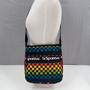LeSportsac Womens Crossbody Bag Multicolor Rainbow Checkerboard Nylon Small 10in